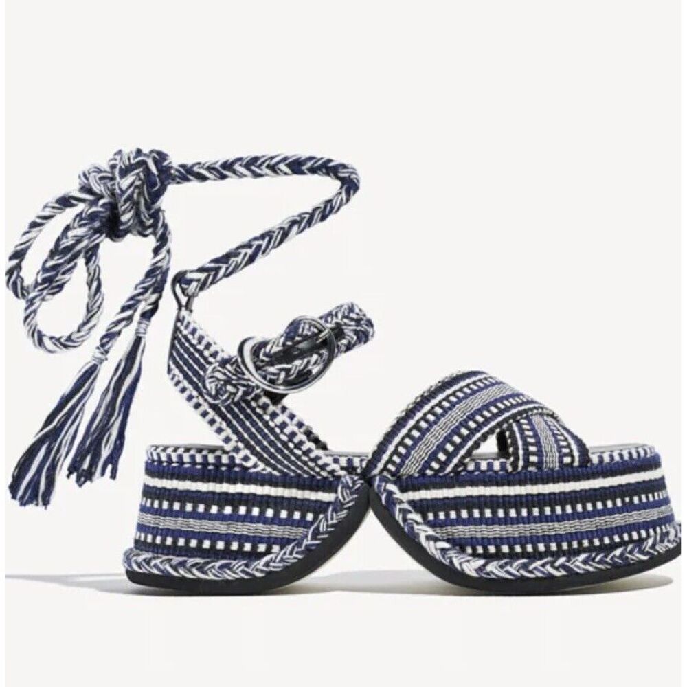 Amambaih Beatriz Wrap Sandals in Noche Size‎ 37 Blue Black Woven Fabric 6.5 / 7